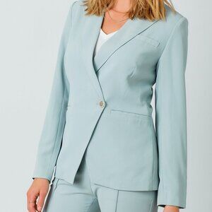 MYSTREE Women’s Light Blue Tailored Blazer Jacket – Classic One Button Suit Coat
